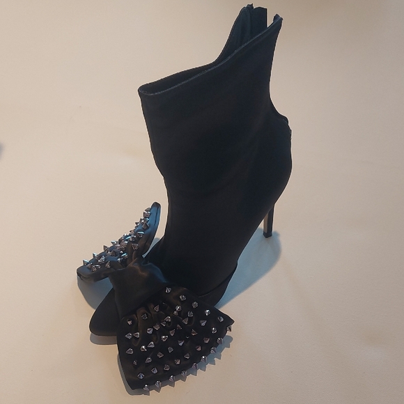 Elegant Black Studded Heeled Boots - Picture 1 of 9